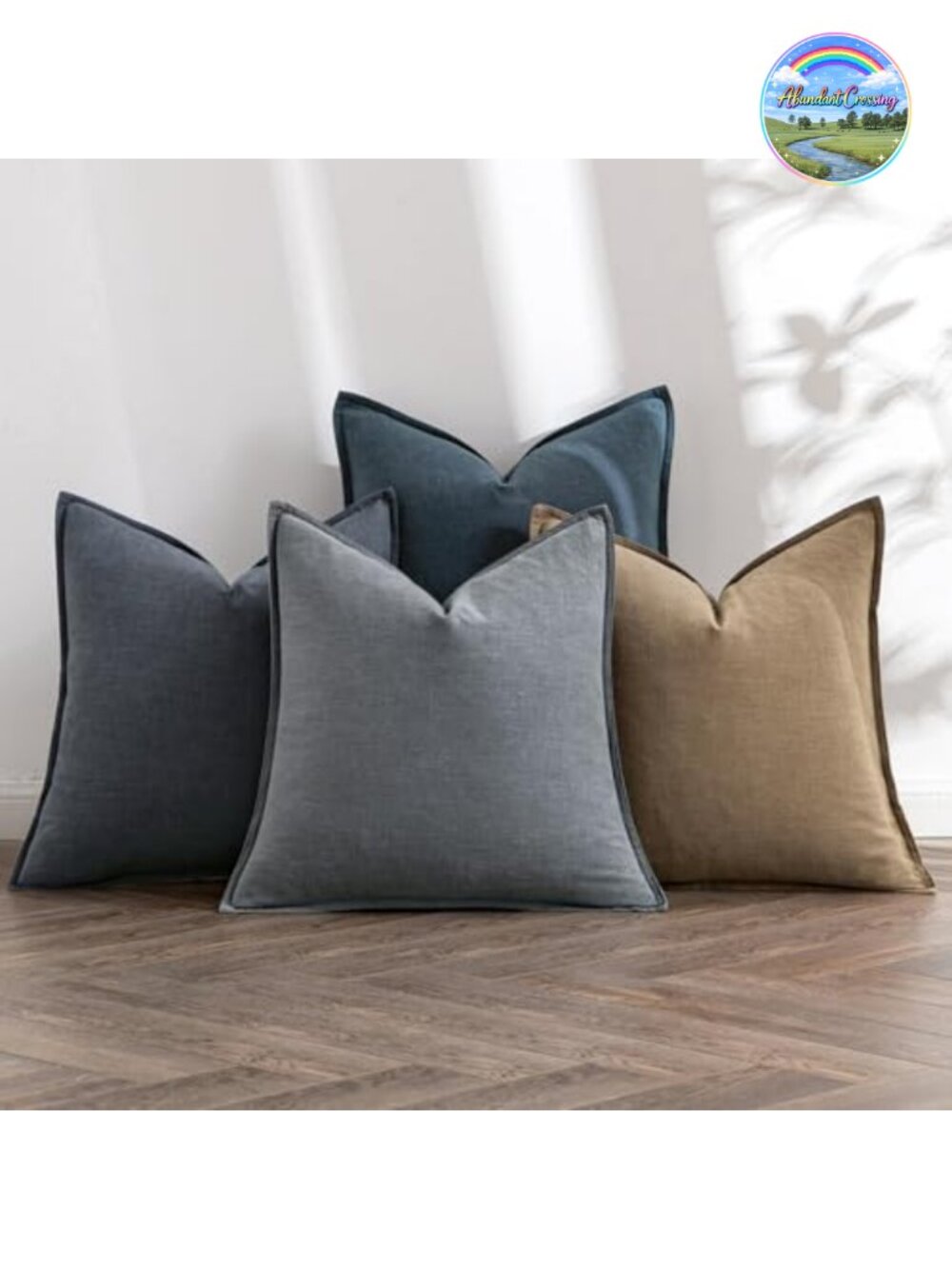Set of 4 Boho Linen Pillow Covers 18x18 with Flange Edges